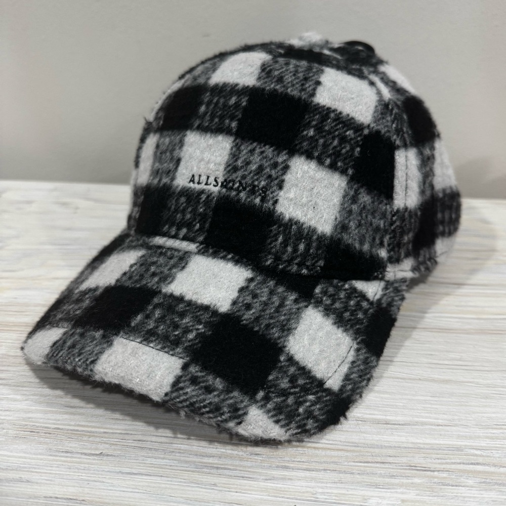 NWOT AllSaints‎ Black White Flannel Check Baseball Hat Adjustable One Size